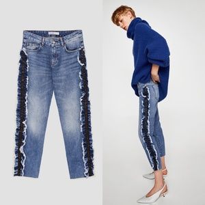 SALE Zara Jeans Frill Ruffle Tuxedo Stripe Side
